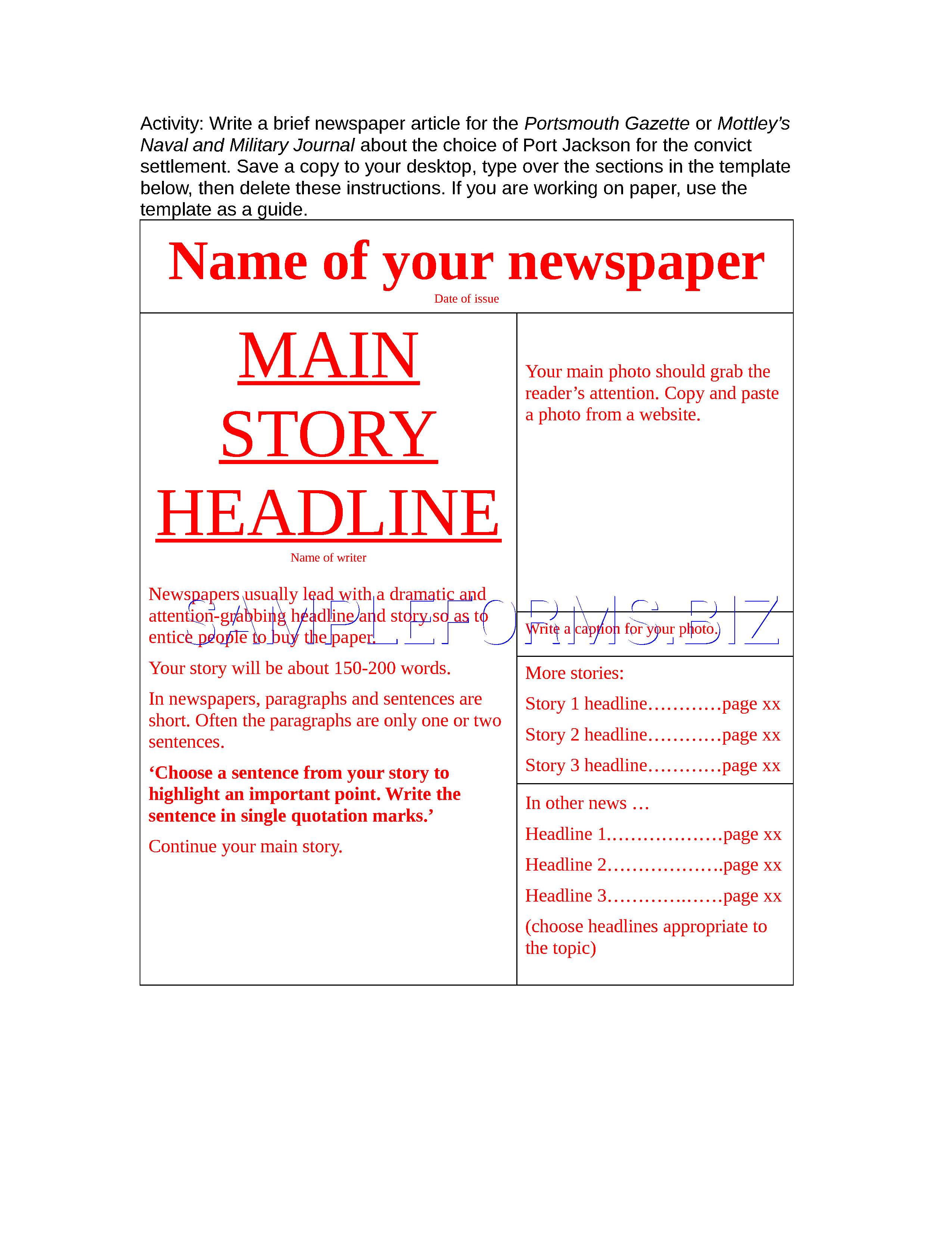 Preview free downloadable Newspaper Template 1 in PDF (page 1)